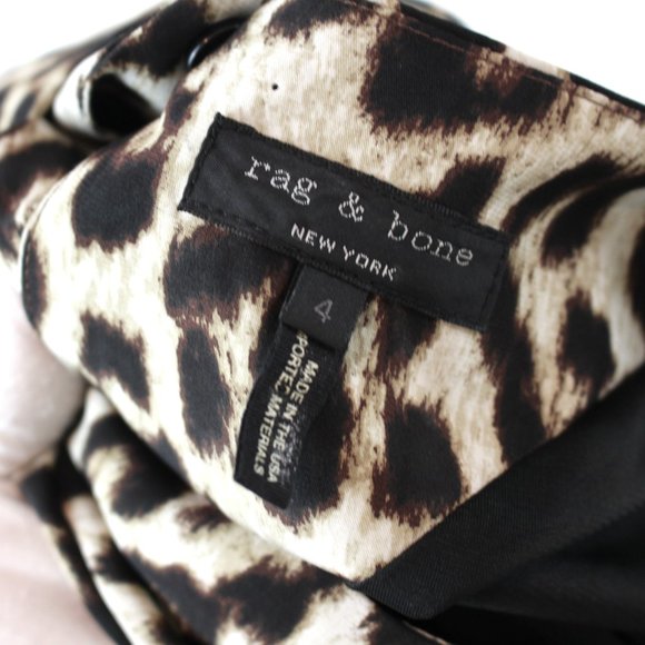 Rag & Bone Silk Brown Leopard Print Sheath Dress 4 Tan Keyhole Back Mini Small - Picture 6 of 7
